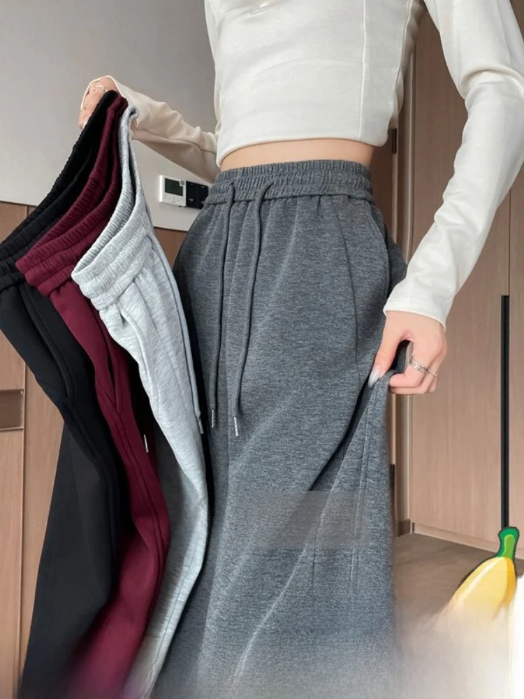 ay Fce Gefütterte, lässige Sporthose mit weitem Bein für Damen, hohe Taille, gerader Schnitt, Pendlerhose, koreanischer Faion, einfarbig