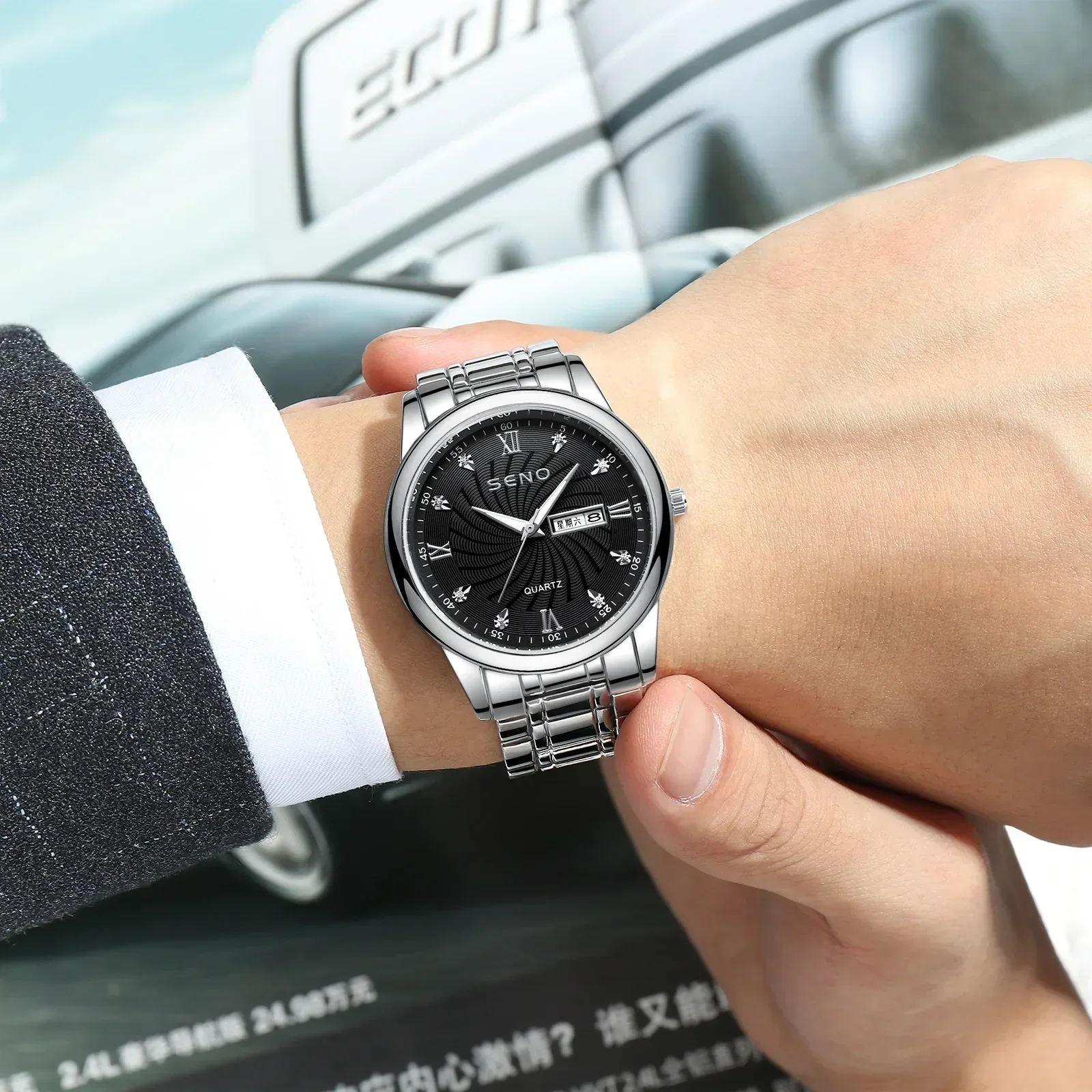 

Лидер продаж, мужские деловые полностью автоматические немеханические часы, светящиеся водонепроницаемые часы с двойной датой