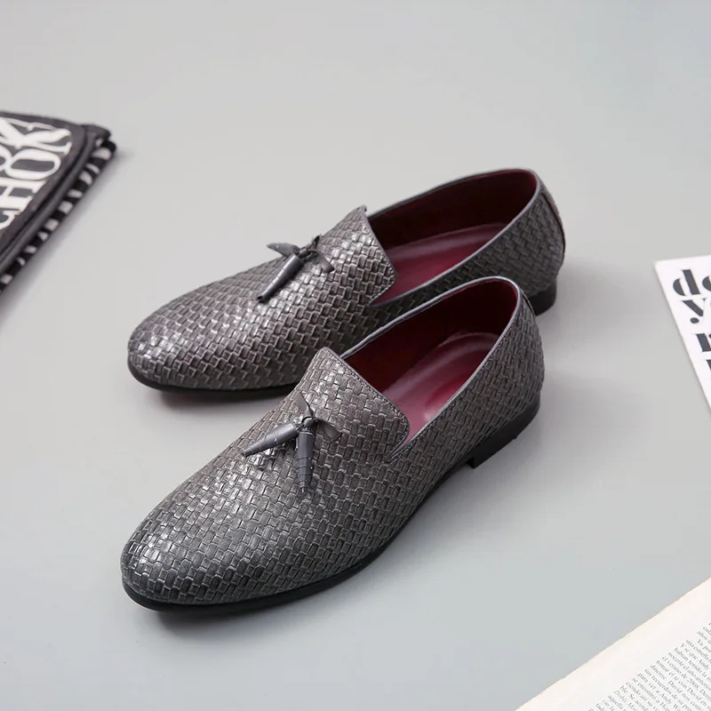 Men's Leather Shoes Nice Pop Fashion Trend Woven Male Shoes Spring Large Size Comfortable Breathable Casual Shoes 38-48