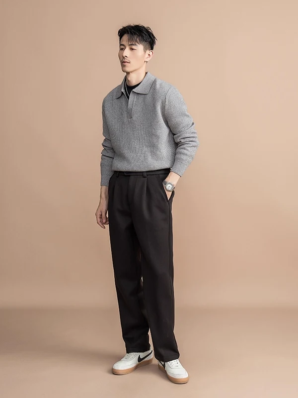 

Мужской свитер на осень-зиму, повседневный, вязаный, с волнистым узором, для деловых поездок, теплый, термо, из полиэстера, длинный рукав