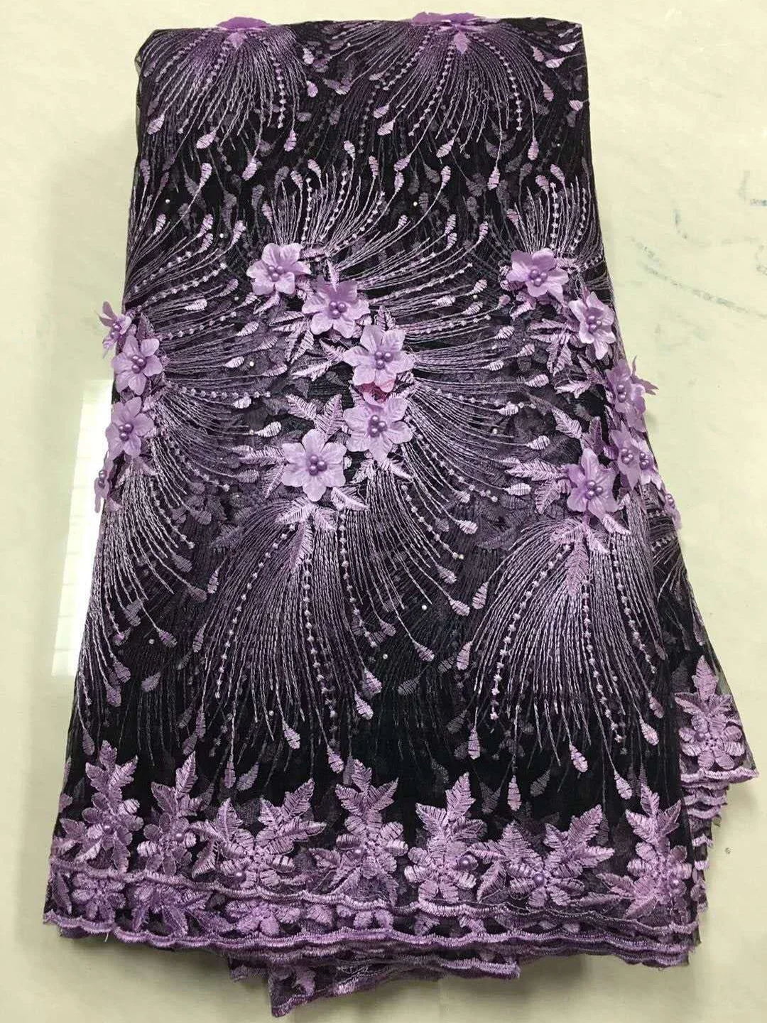 

Royal Purple African Lace Fabric 2021 High Quality Nigerian Lace Fabrics with Beads Embroidery French Tulle Lace Fabric ZA168