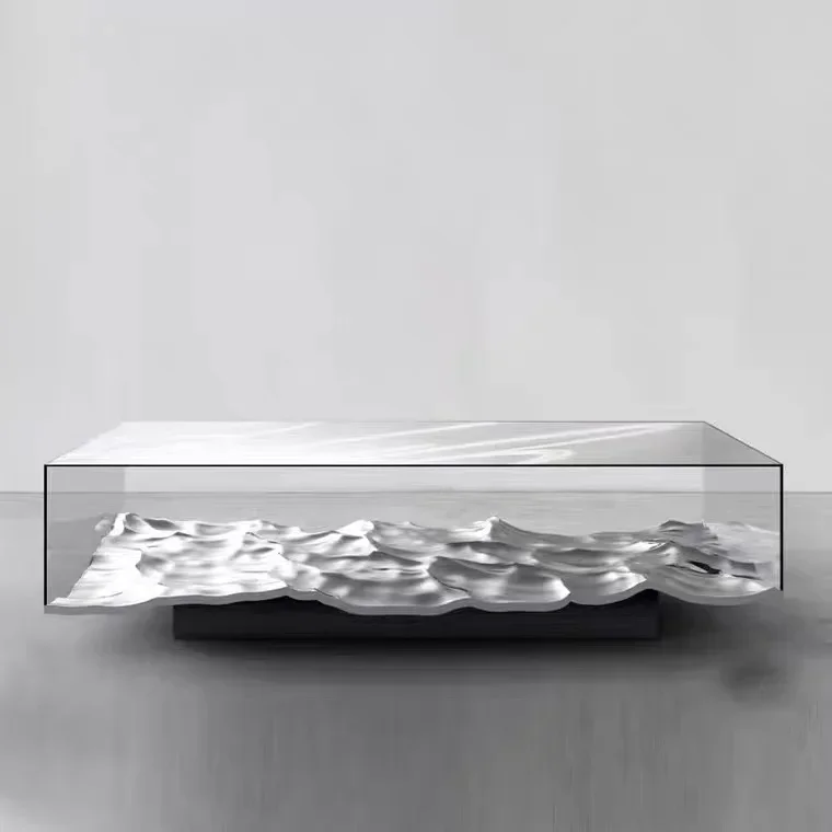 Creative light lux ury acrylic water rip ple cof fee tab le Designer model house Sale s office Transp arent glass