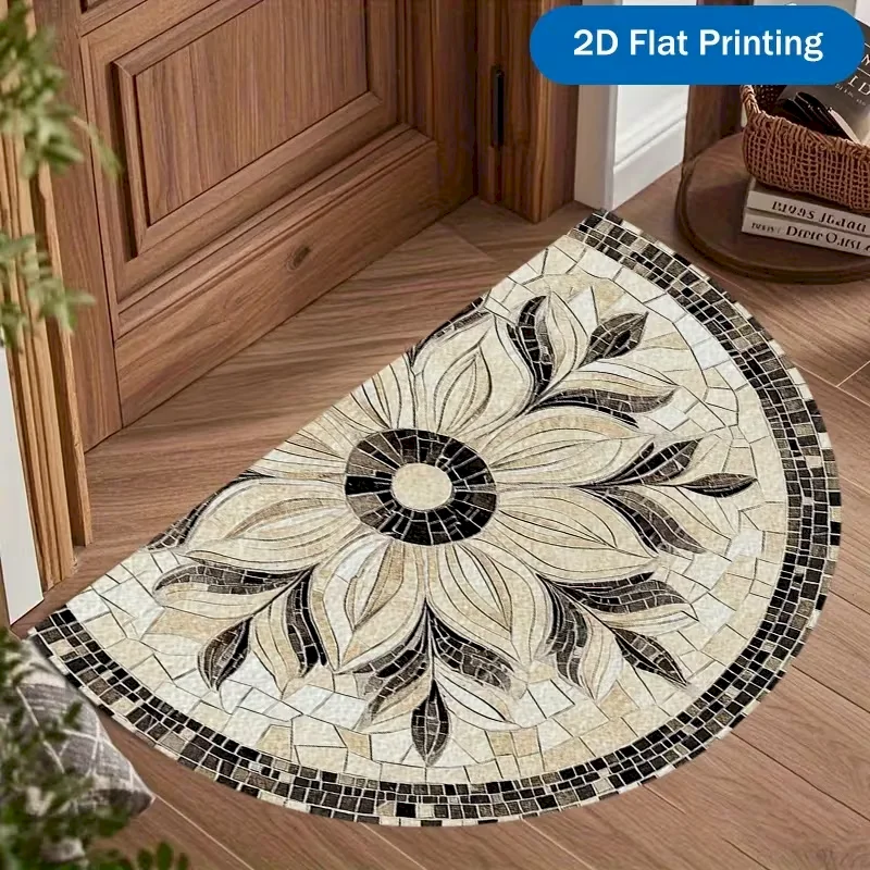 VIKAMA Bohemian Half Round Door Mat Vintage Mosaic Sun Geometry Anti slip Stone Brick Printed Carpet Home Decoration