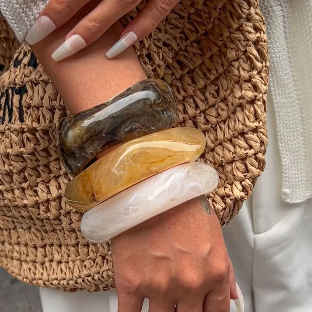 Vintage Irregular Chunky Bangles Thick Exaggerated Resin Acrylic Bracelets Geometric Lady's Bracelet Gifts