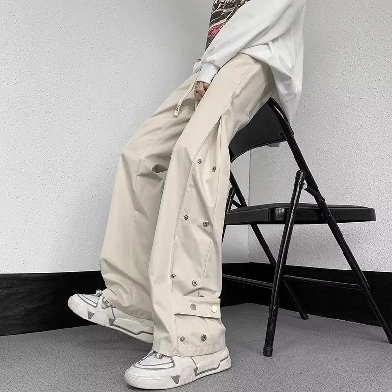 American Overalls for Men Women Trendy Loose-breasted Casual Sports Straight Wide-leg Pants