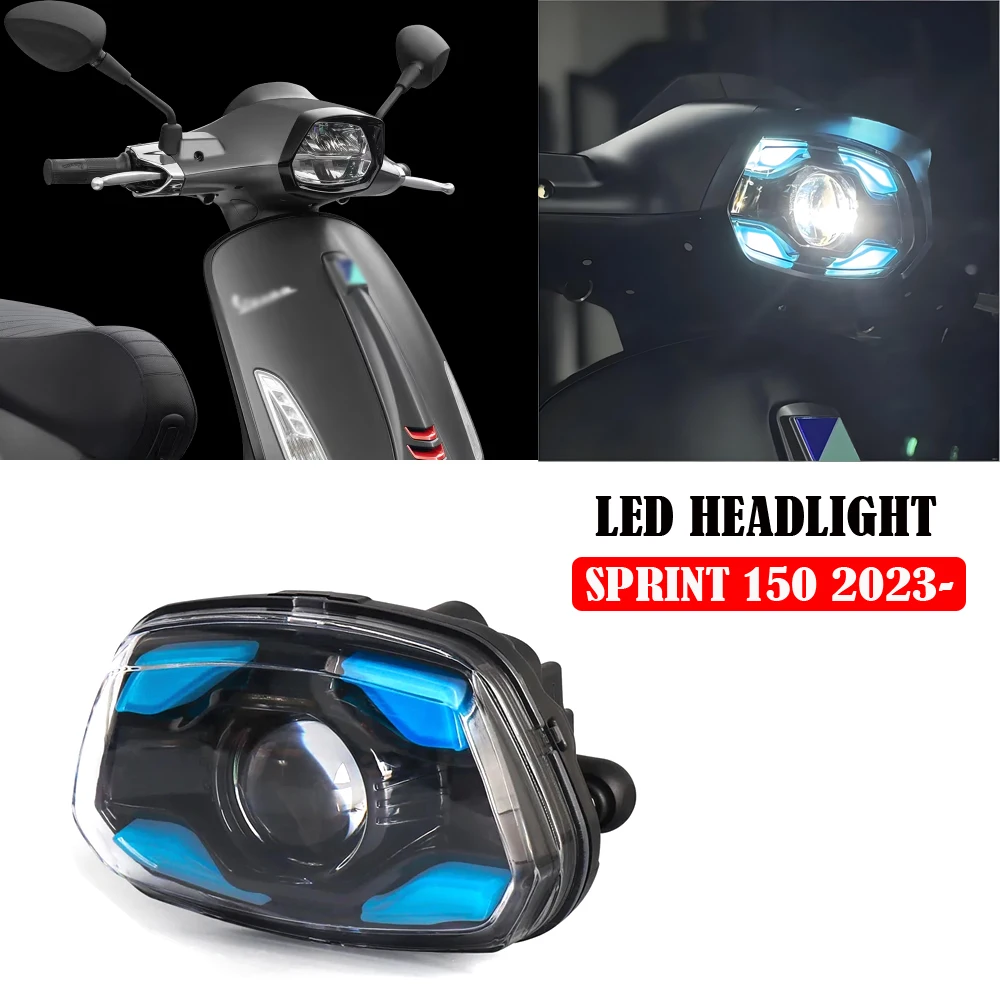 

2023 2024 2025 LED Headlight Motorcycle Sprint 150 Durable Front Head Light Accessories Blue For Vespa Sprint150 SPRINT