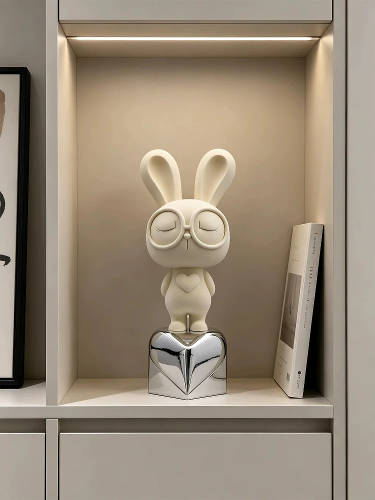 Modern Home Decor Cartoon Flocking Rabbit Statue Desk Decoration Premium Living Room Porch Wine Cabinet Ornament Birthday Gift