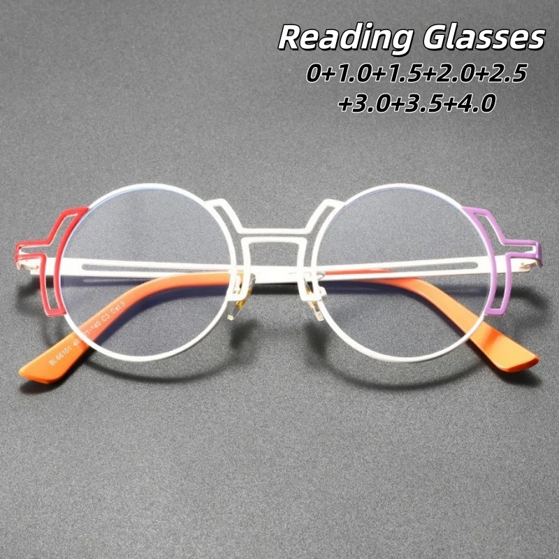

Frameless Anti-blue Light High-definition Reading Glasses for Women Men Personalized Korean Japanese Style Round Lenses