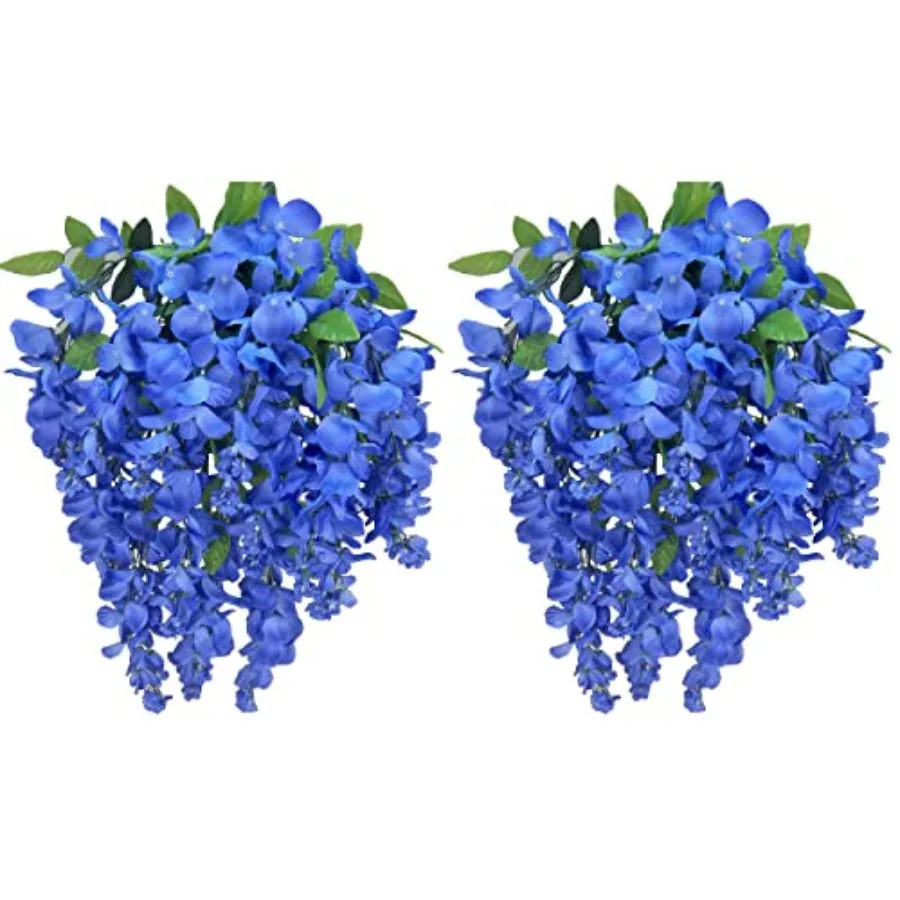 

2 шт. искусственных висячих растений глицинии с 15 стеблями и цветами перивинкеля для использования на улице и в помещении, идеально подходят для домашнего декора и свадебного оформления