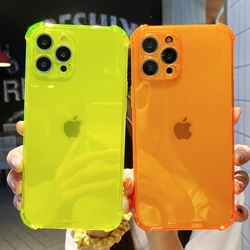 Fluorescent Color Shockproof Silicone Case For iPhone 17 16 15 14 Pro Max 13 12 11 X XS XR 7 8 SE 2020 Transparent Soft Cover