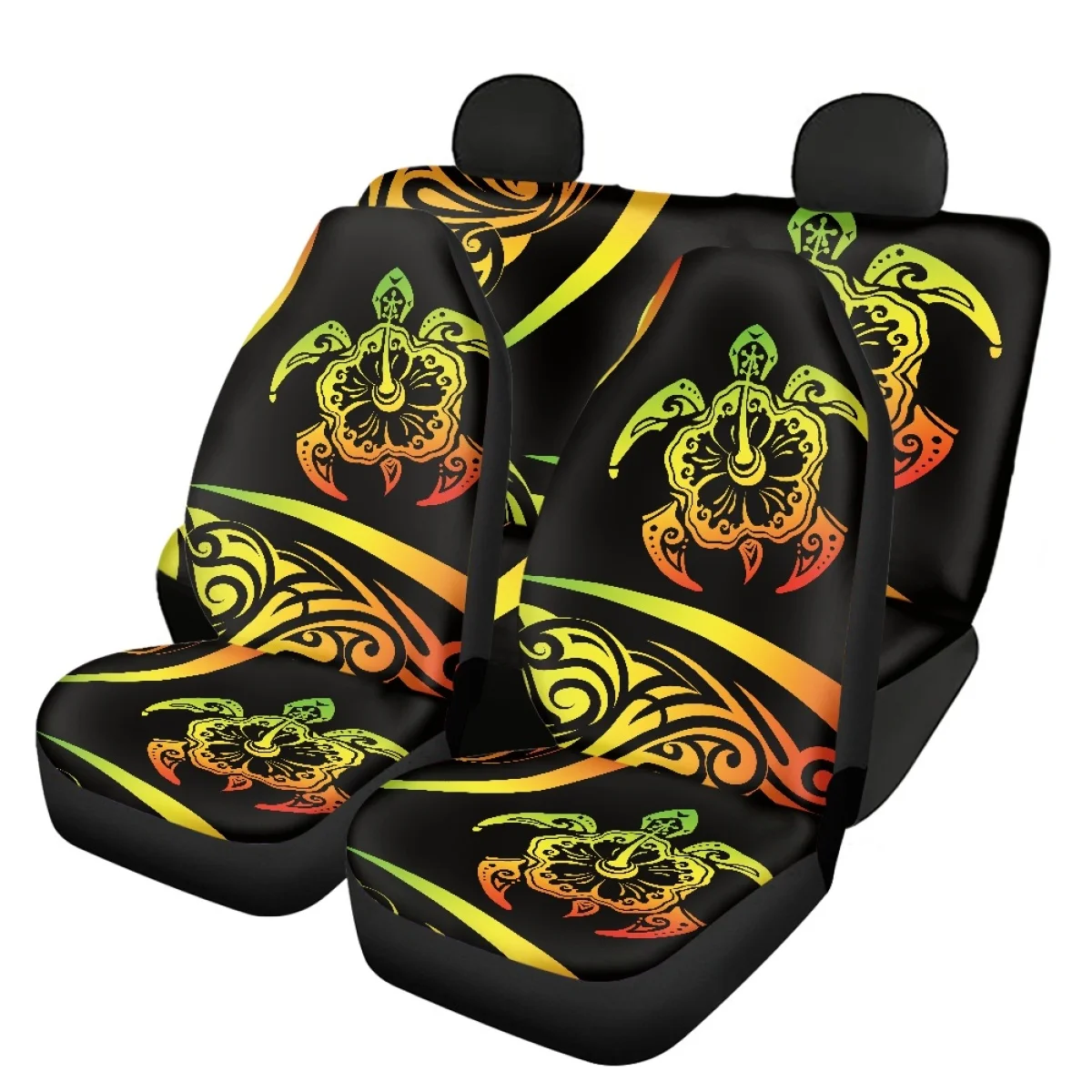 Polynesian Sea Turtle 3D Pattern Car Seat Cover Full Set Universal Fit Most of Sedan Seat Covers Slip-Resistant Easy to Install