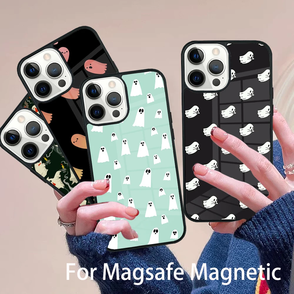 

Ghost Cute Horror Phone Case Magesafe Magnetic Wireless Charge Cover For IPhone 16 11 12 13 14 15 Pro Max Plus Mini