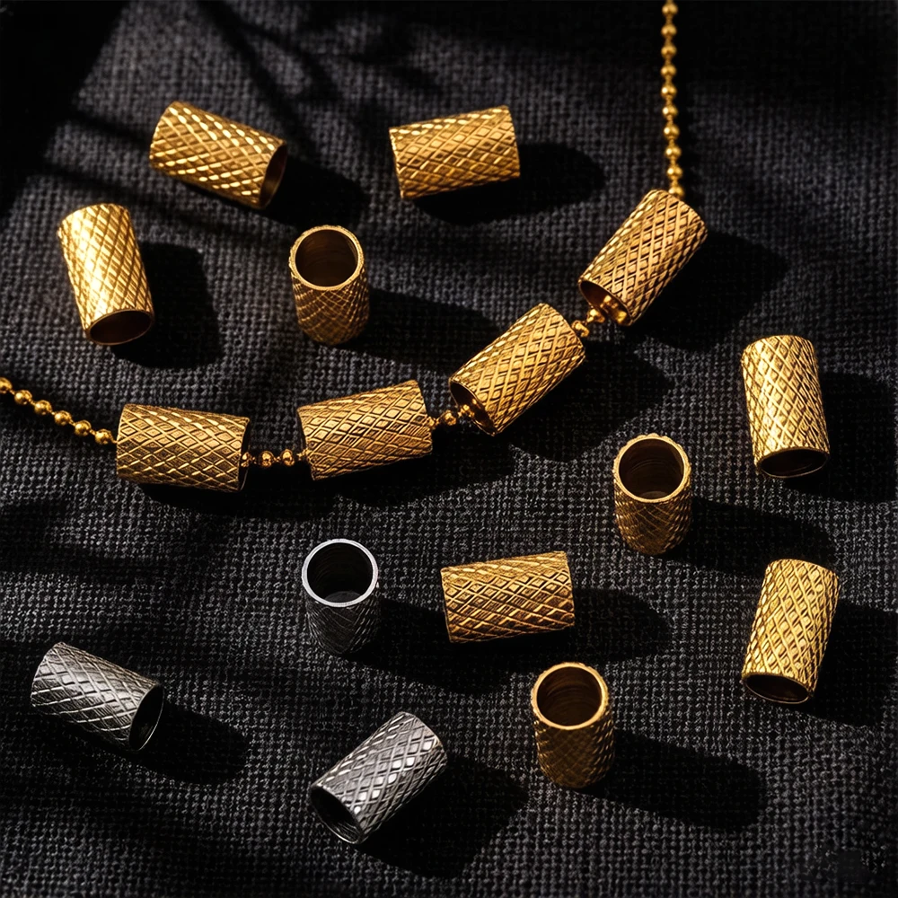 10/20pcs Stainless Steel Big Hole Tube Beads Gold color Spacers Beads For DIY Handmade Jewelry Making Bracelet Necklace Supplies