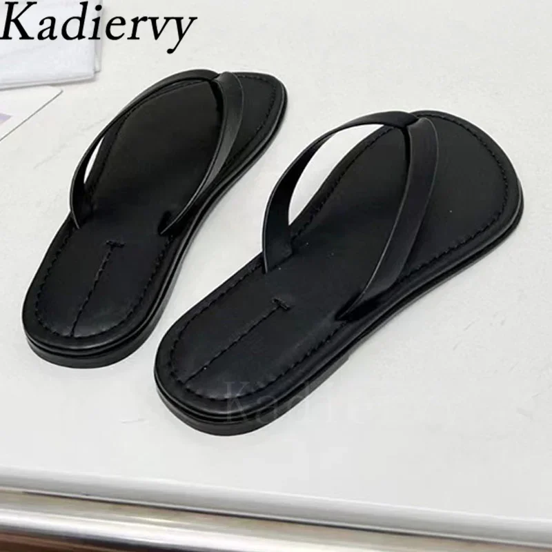 Flip Flops Summer Slippers Women Genuine Leather Black White Slides Woman Casual Holiday Beach Shoes Street Style Slippers Woman