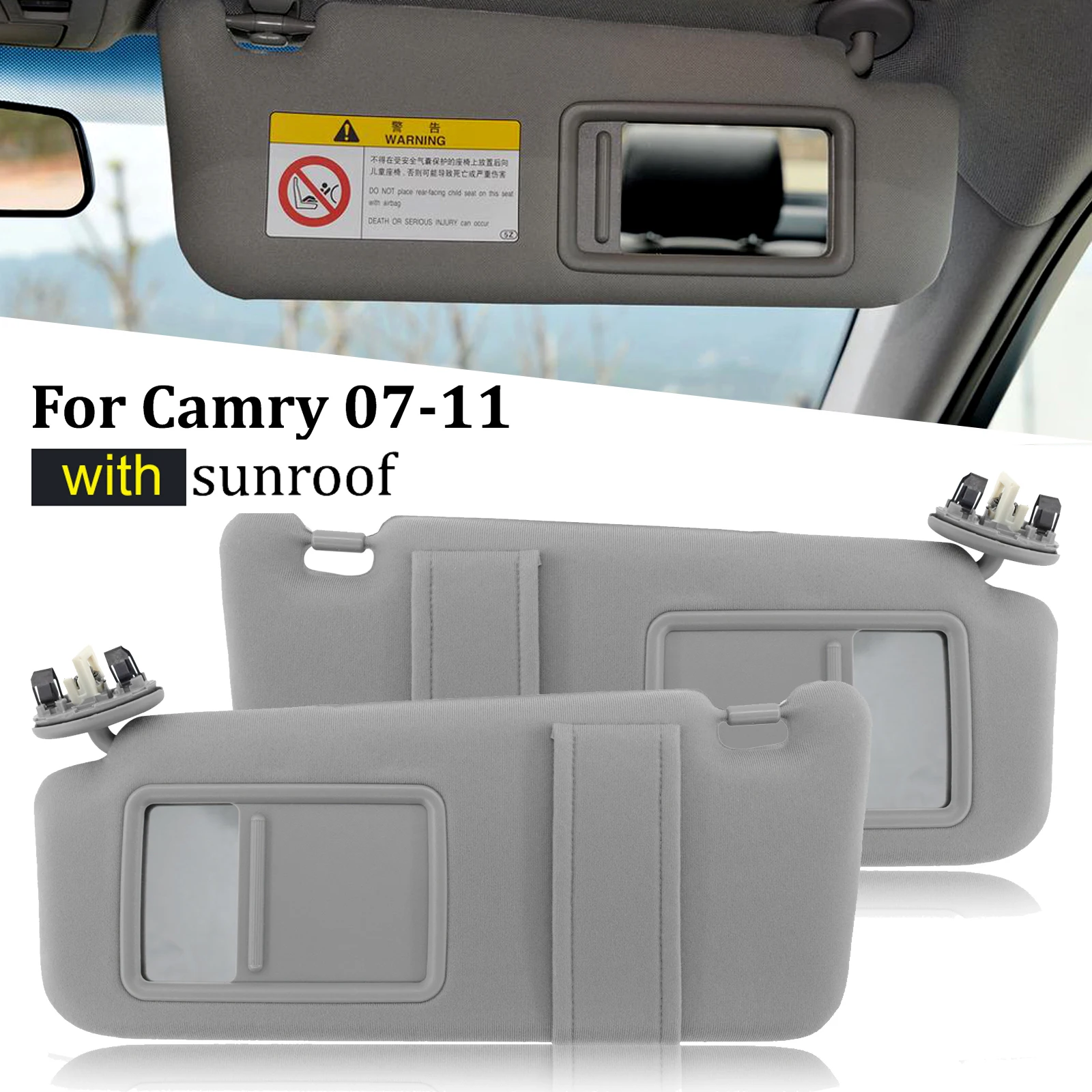 

Car LEFT RIGHT Sun Visor For Toyota Camry 2007 2008 2009 2010 2011 WITH Sunroof Gray Grey Sunshade Cover Shade Sunvisor Aurion 1