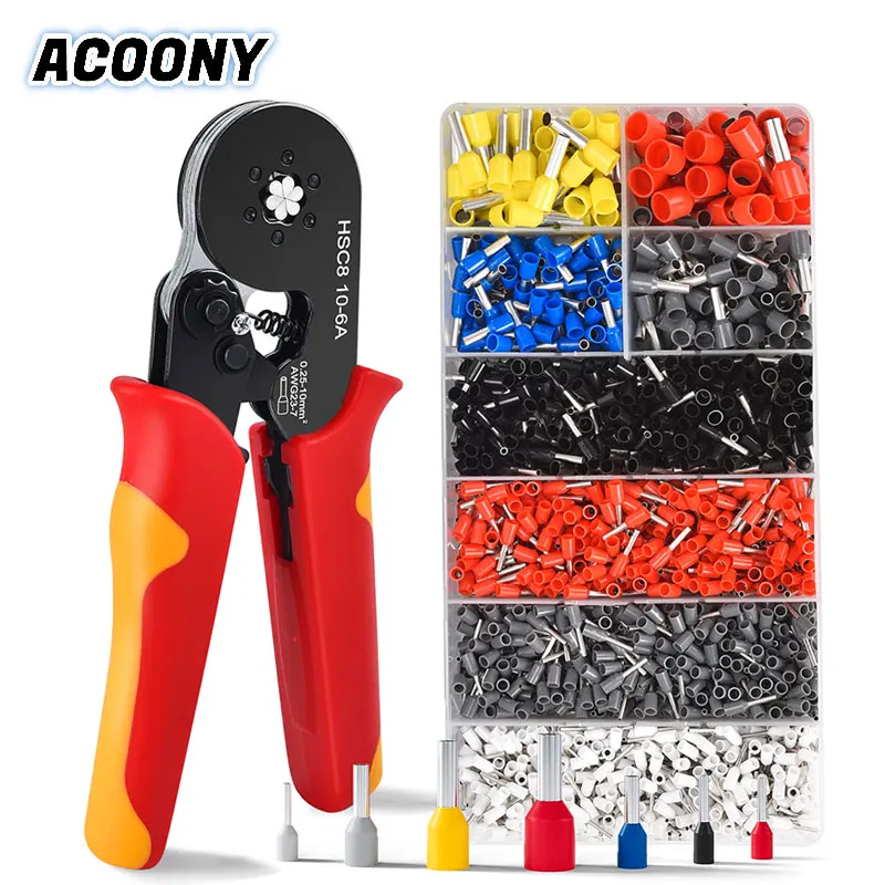 Tubular Terminal Crimping Pliers,HSC8 10-6A AWG23-7 Crimper Wire Mini Ferrule Crimper Tools,Household Electrical Hand Tool Kit