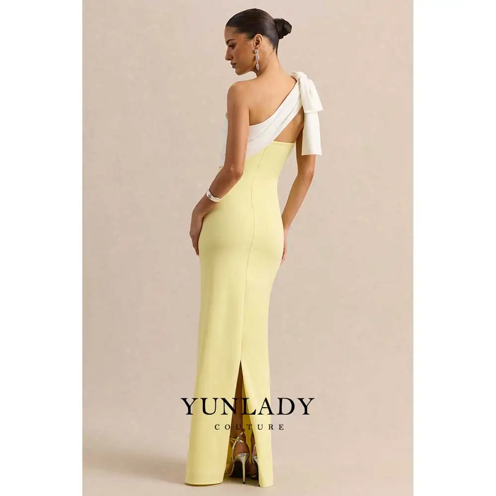 

Customized Elegant Prom Dress One Shoulder Bow White Yellow Prom Gowns for Women 2026 Column Modern Bridesmaid Dresses Long