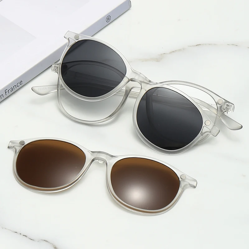 VCKA Transparent Frame Women Myopia Sunglasses 6 In 1 Magnetic Clip Glasses Round Men Polarized Prescription Eyeglass -0.5~-6.0