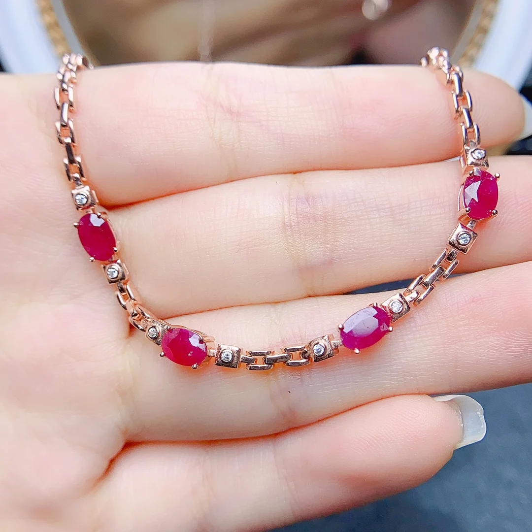 FS 4*6mm Natural Ruby Bracelet S925 Sterling Silver With Certificate Fine Fashion Charm Weddings Jewelry for Women MeiBaPJ