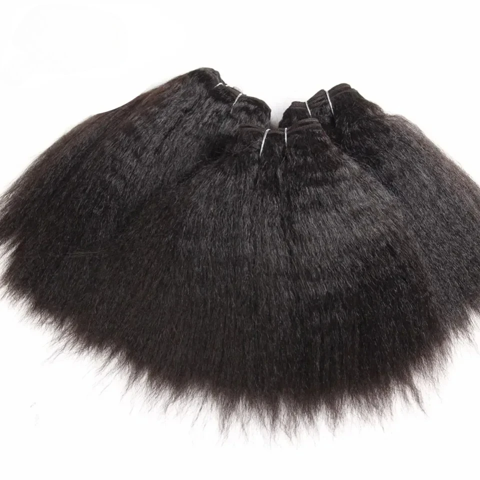Debut Peruvian 3Pcs Kinky Straight Weaving Bundles Nature Black And Brown 4# Short Yaki Straight Bundles Full End Remy Hair