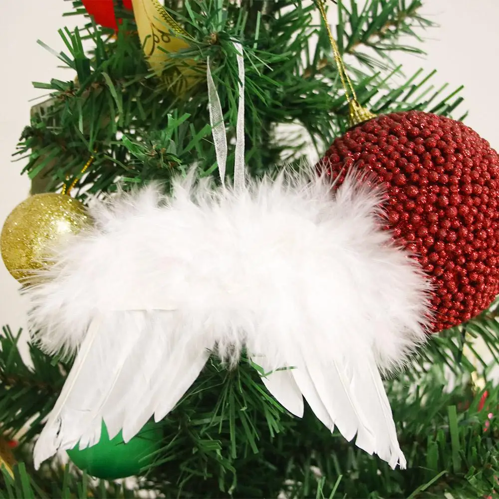 Chic Vintage White Home Decoration Wedding Hanging Ornament Angel Wings Christmas Tree Decor Feather Wing