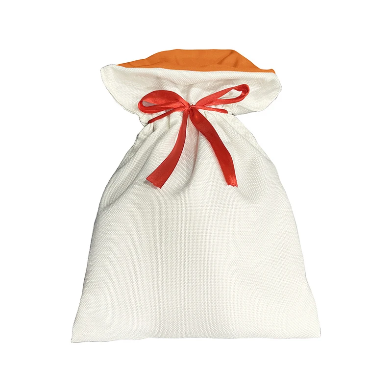 5pcs Sublimation DIY White Blank Linen Drawstring Bag With Red Bow Size 32*38cm