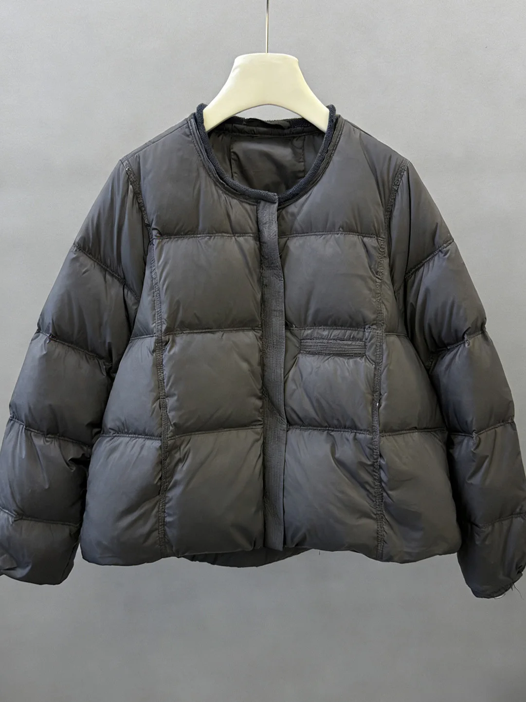 

Black Fashion round Neck Cotton Jacket Women's Loose Casual Thickened Winter Outerwear Simple Stylish Commute Style Coat