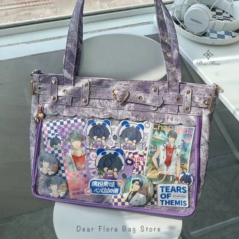 

Women Fashion Cowboy Pattern Retro Ita Bag Cute Girl Transparent Large Capacity Tote Bag Lolita Shoulder Bag DIY Display Handbag