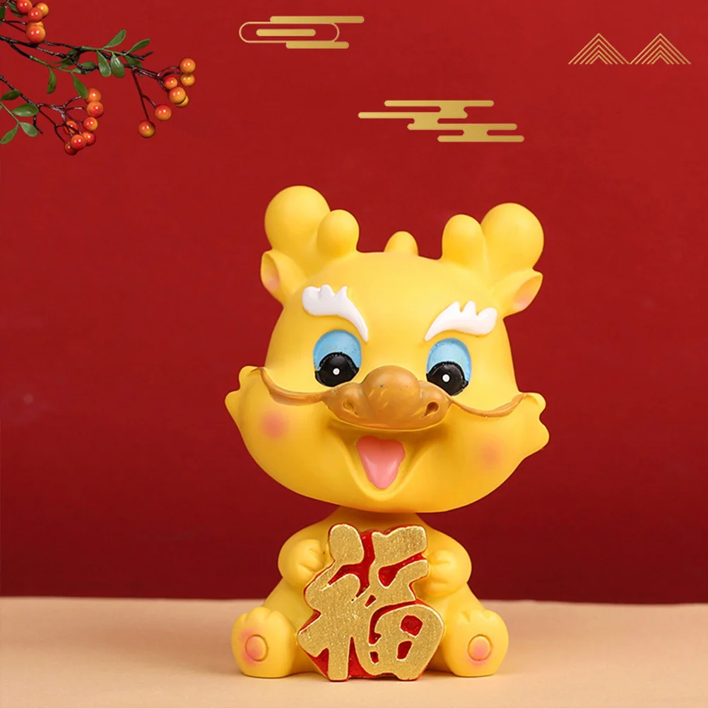 

2Pcs Resin Dragon Figurines Cartoon Small Zodiac Desktop Decoration Shaking Head Home Office Ornaments Dragon Decor