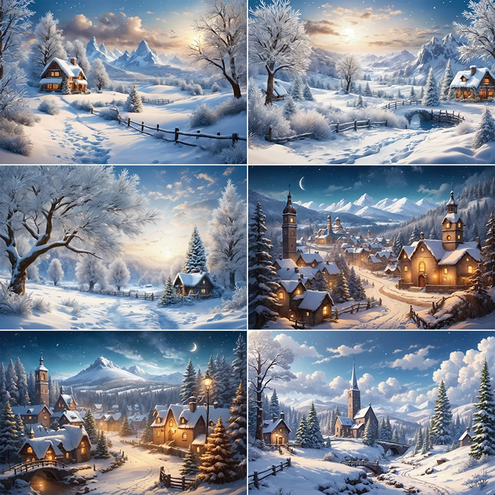 

MOON.QG Winter Christmas Background Photography New Year Village Snowflake Photozone Backdrop Children Studio Photocall Props