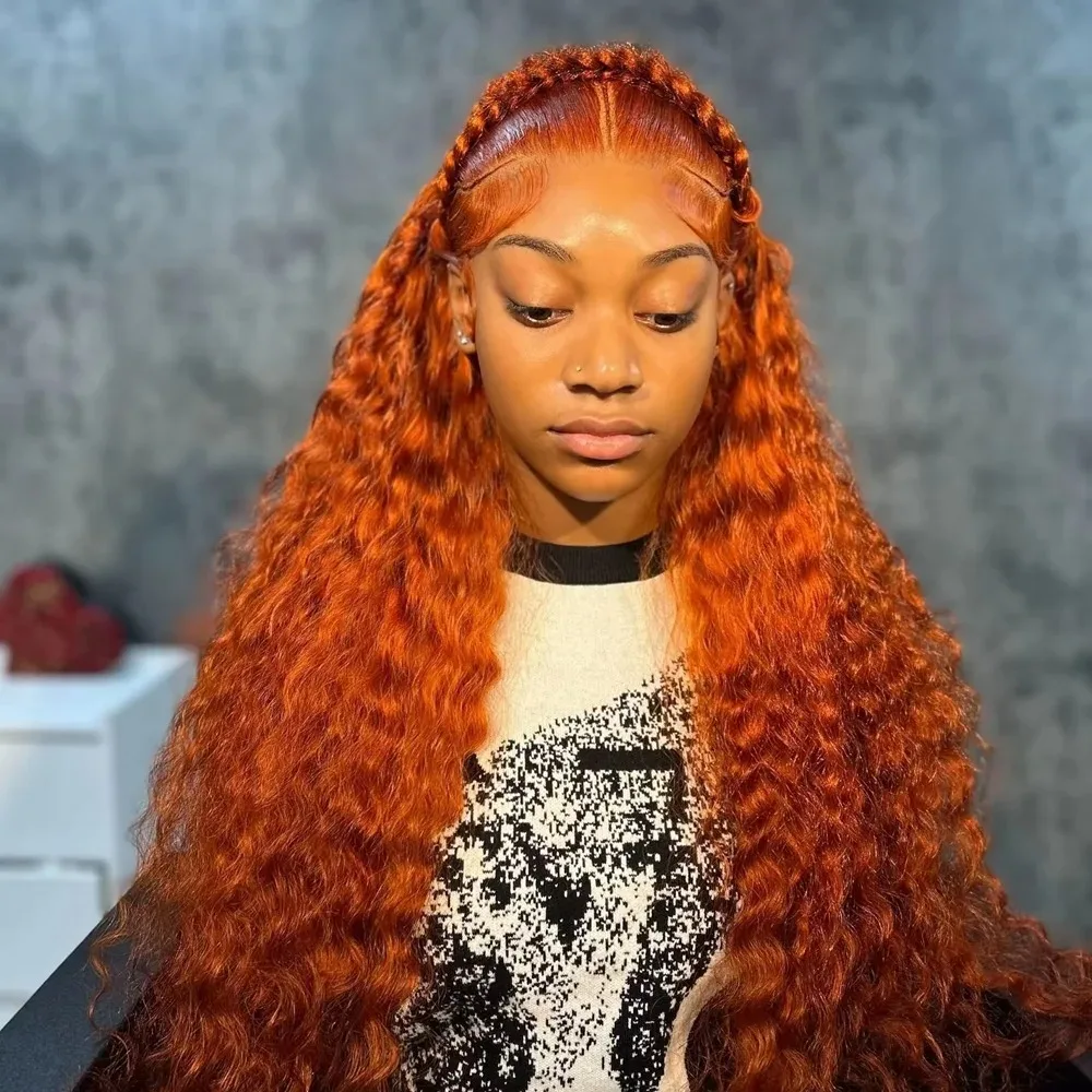 30 40 Inch 13x4 Lace Front Human Hair Deep Wave Curly ginger orange 13x6 Lace Frontal Wig Brazilian 200 density For Black Women