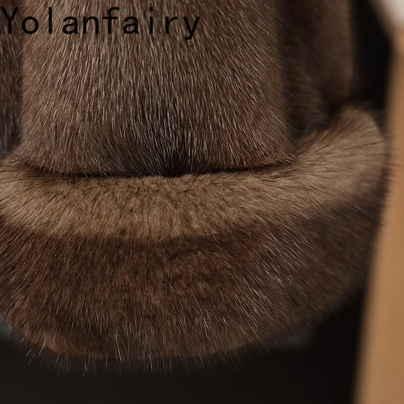 YOLANFAIRY معطف الفرو الطبيعي امرأة الشتاء الفاخرة كامل فرو المنك سترات للنساء موضة قصيرة المرأة معطف الفرو الحقيقي سترة المنك
