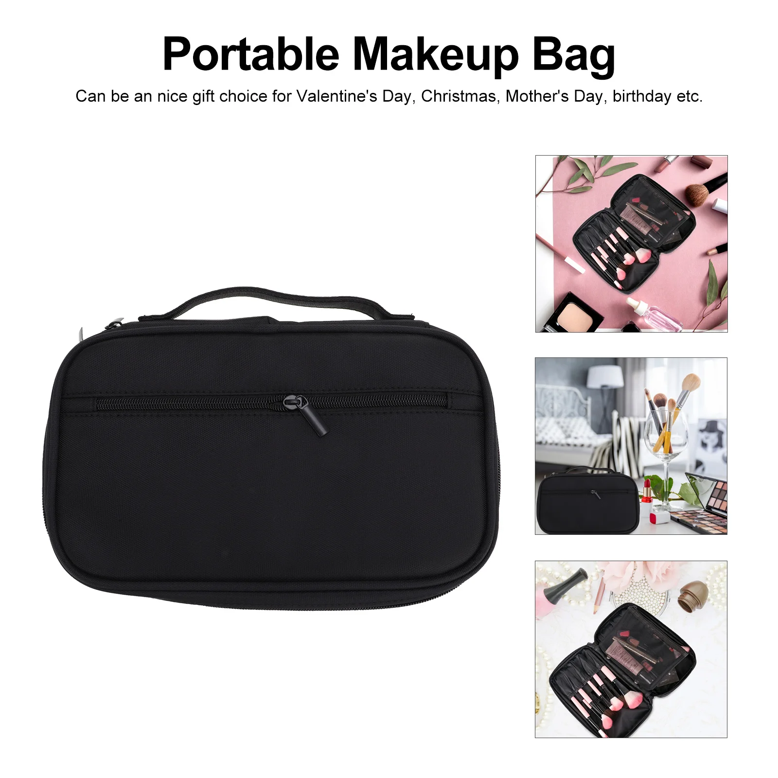 

1Pcs Black Brush Bag Waterproof Portable Makeup Pouch Travel Organizer Large Capacity Makeup Storage Brush Bag