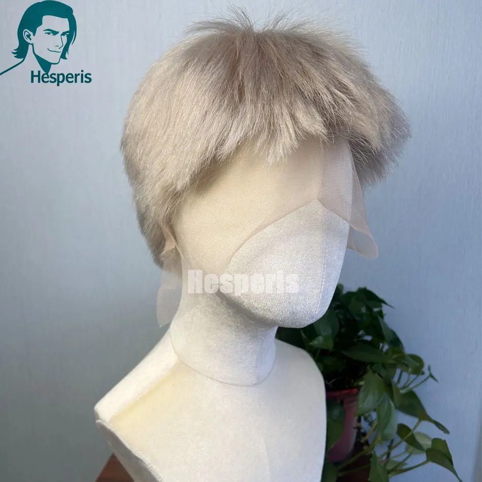 Hesperis Lightest Blonde Human Hair Shaved Men Wigs Cosplay Short Cut Full Lace Wig For Male Free Part  Daily Wear Man Lace Wigs