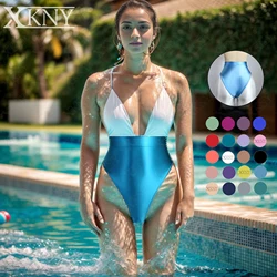 Xckny cetim brilhante briefs sexy sólido brilhante calças lisas de seda alta cintura bikini collants oleosa em forma de roupa interior ginástica