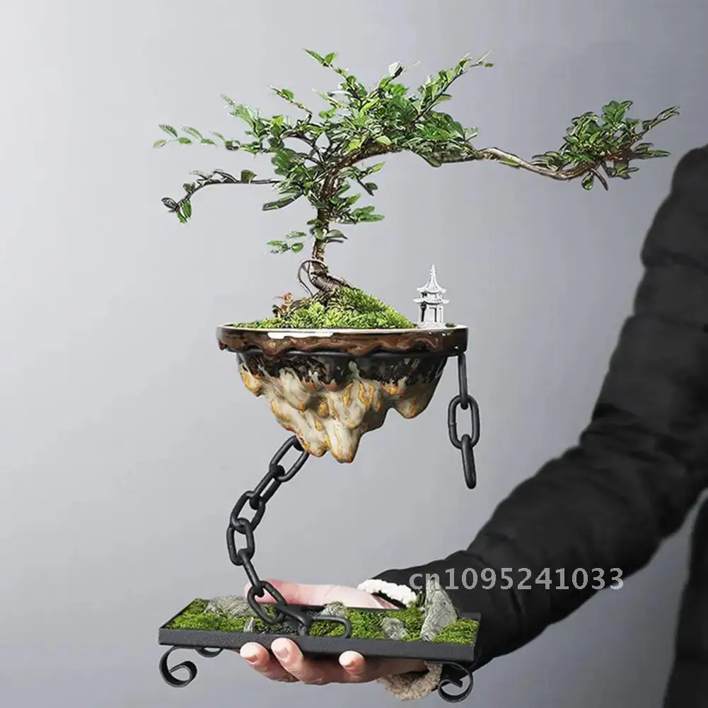 

Levitating Pot Planter Succulent Iron Art Ceramics Rockery Garden Landscape Bonsai Ornament Office Decoration Supplies Planter