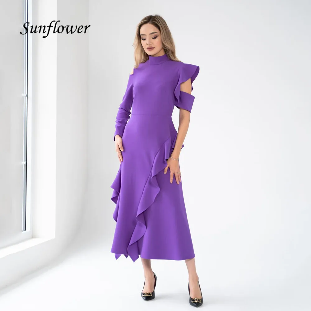 

Sunflower High Neck Ruffles Mermaid Evening Dresses Saudi Arabia Backless Slim Crepe One-Shoulder Occasion Dresses Party Gowns