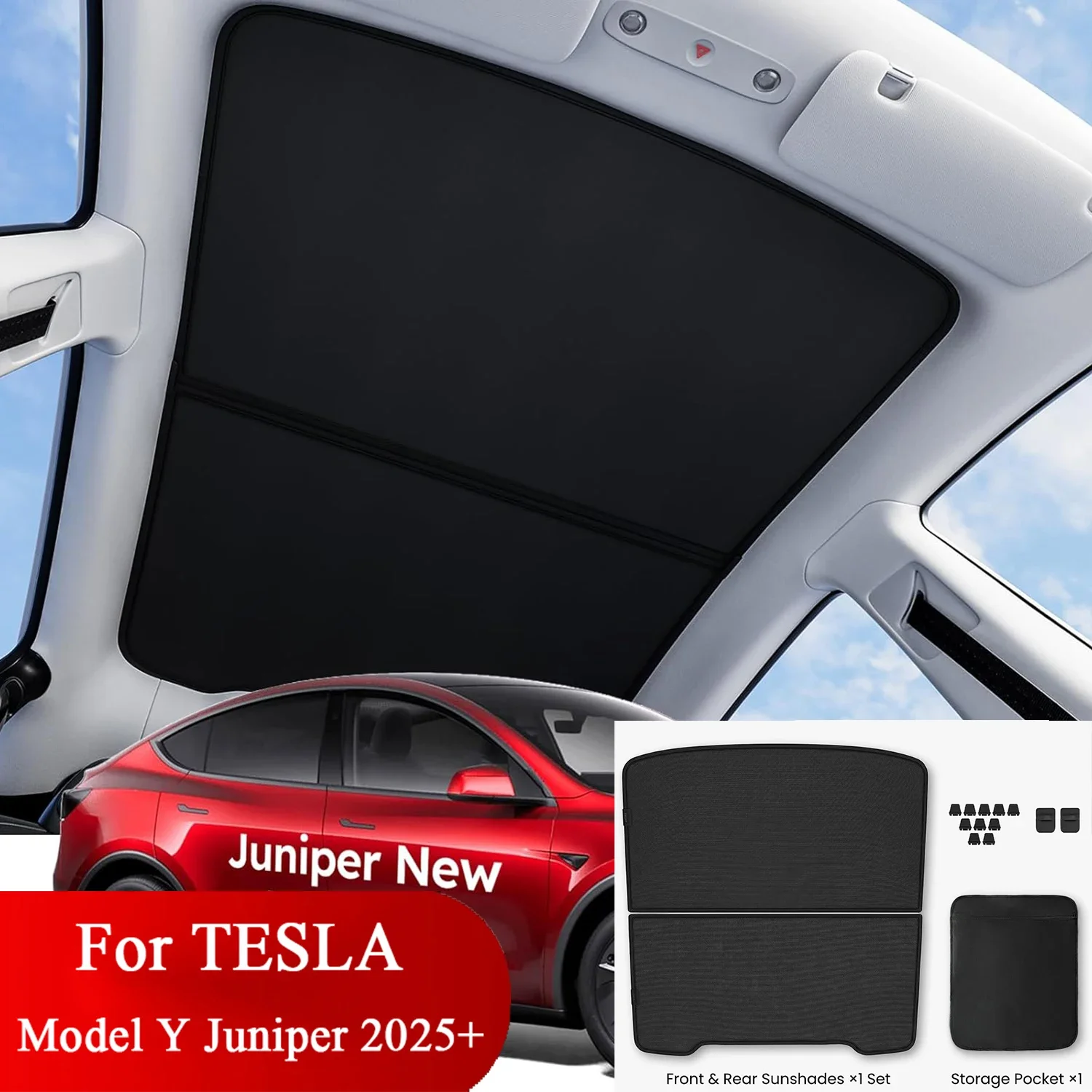 Car Sunroof Special Sunshade Curtain, Suitable for Tesla Model 3 Y Panoramic Double-Layer Silver Coating Heat-Insulating Curtain