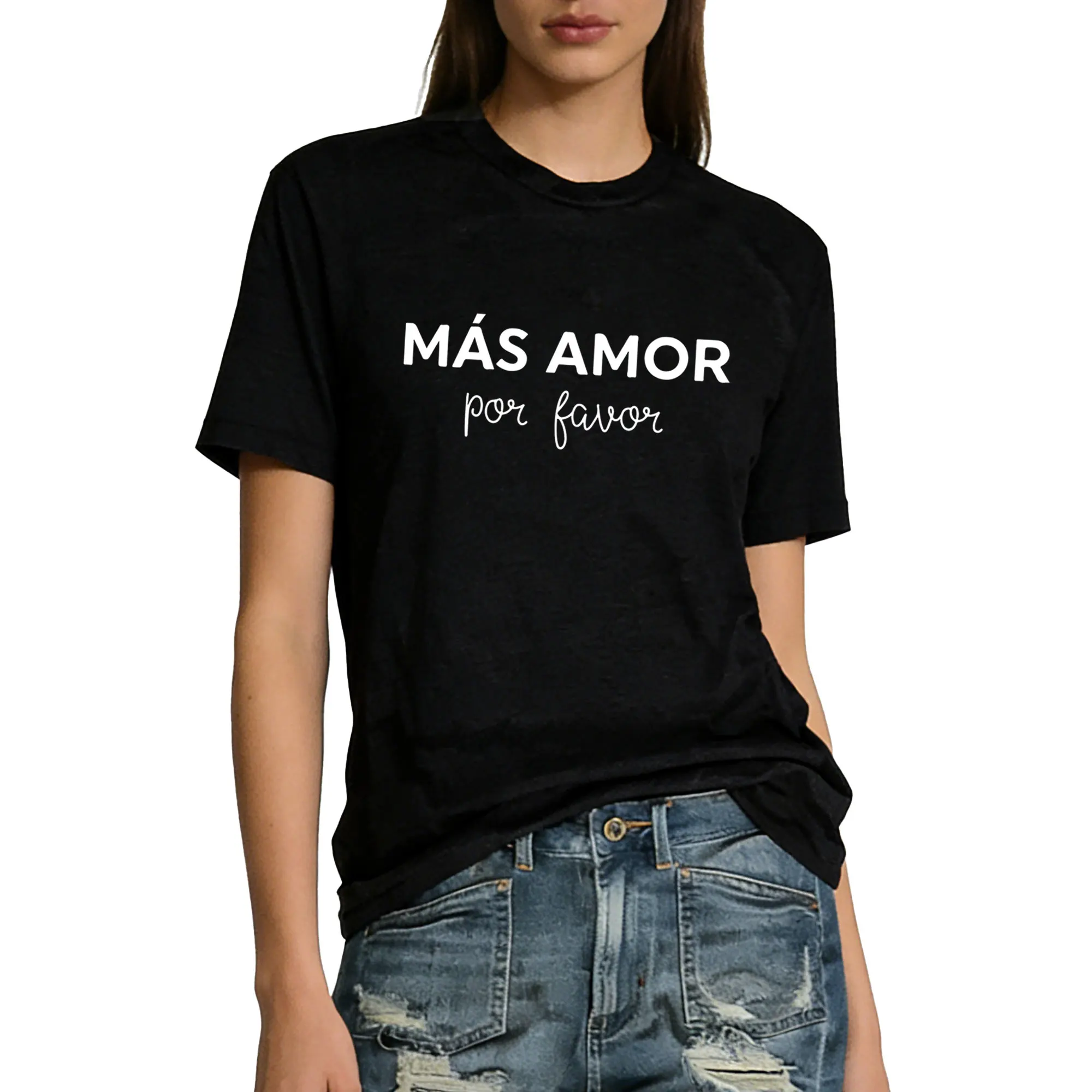 Mas Amor Por Favor Spanish T Shirt More Love Please Women Cotton Spanish Shirt Funny Casual Short Sleeve Tee Latina Top