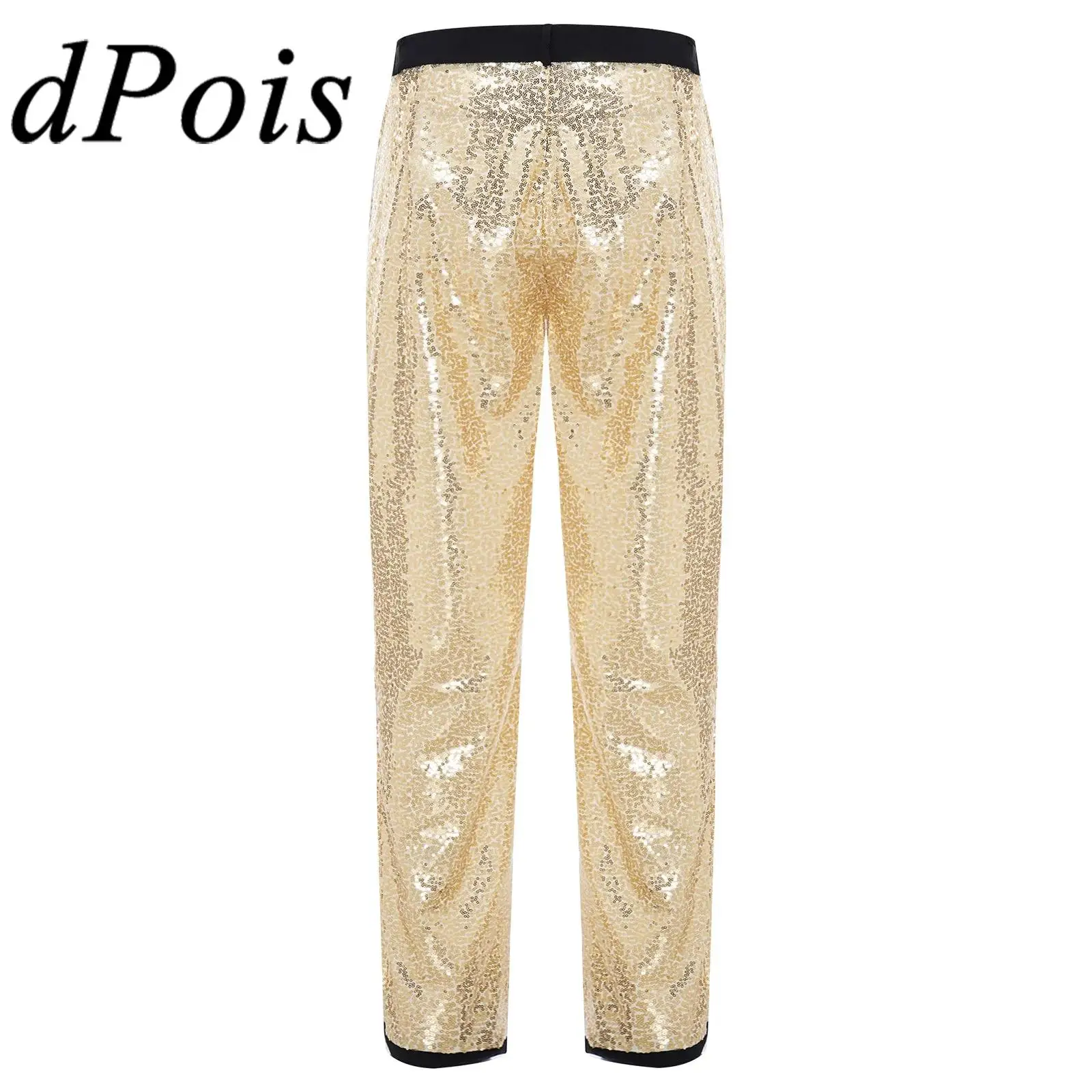 Men's Sequins Long Pants Shiny Party Retro Trousers 70s 80s Disco Sequins Pants Outfit Male Club Rock Music Jazz Dance Costume