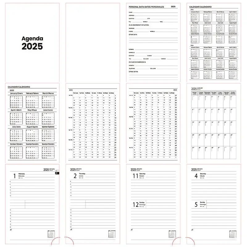 2025 English Program Efficiency Schedule Book Spanish Diary Notebook school supplies  planner organizer  study planner