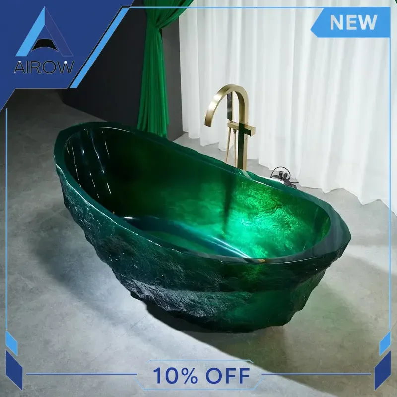 for Elegant Solid Surface Crystal Resin Bathtub Modern Freestanding Soaking Tub Eco Friendly Portable Bathroom Home Decor Spa