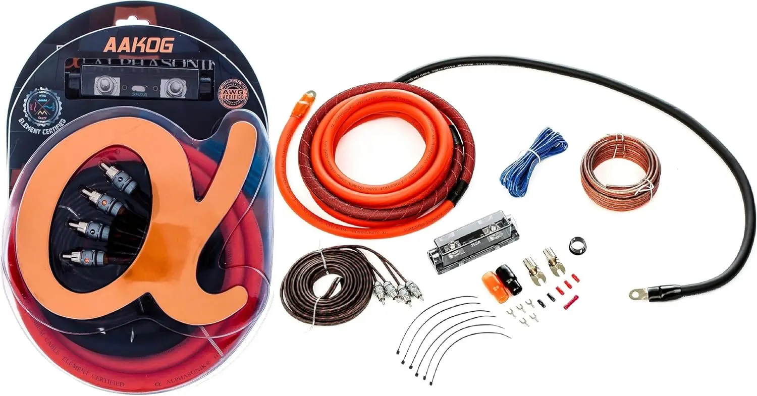 

AAK0G 0-Gauge Amp Install Kit with Hyper-Flex Wiring & RCA Cable – Certified, Exceeds AWG Standard