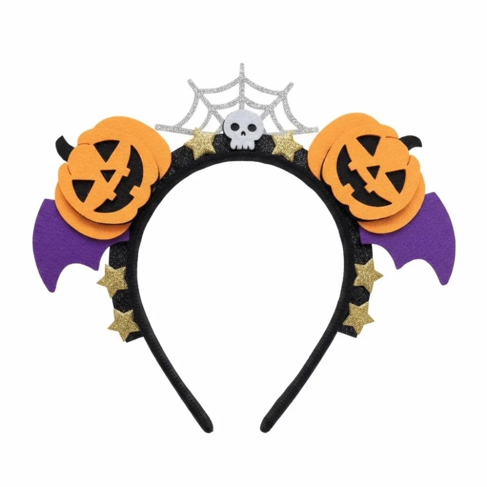 Felt Pumpkin Headband Glitter Stars Purple Batwing Halloween Hairband Flexible Bright Colors Bat Wings Hair Hoop Parade