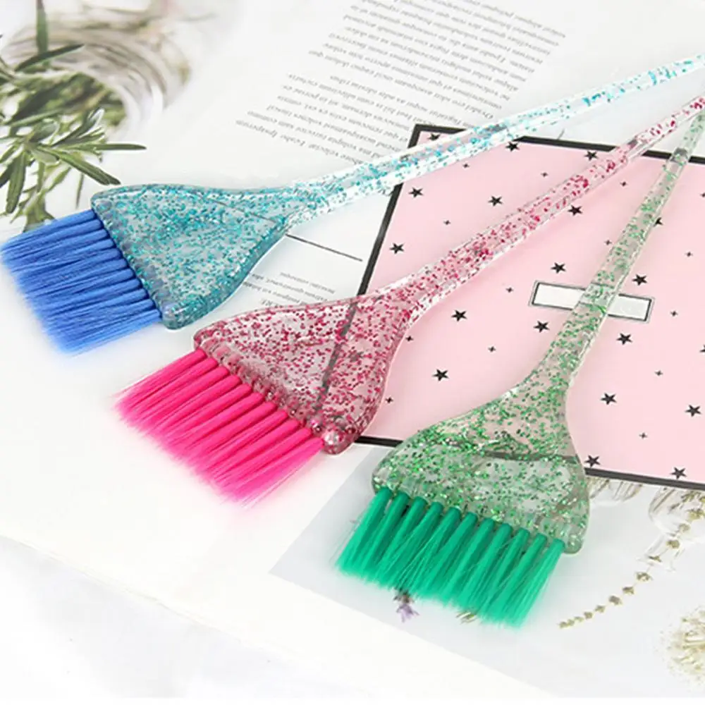 Hair Dyeing Brush with Transparent Glitter Decor Handle Professional Durable Hairdressing Tint Coloring Bush