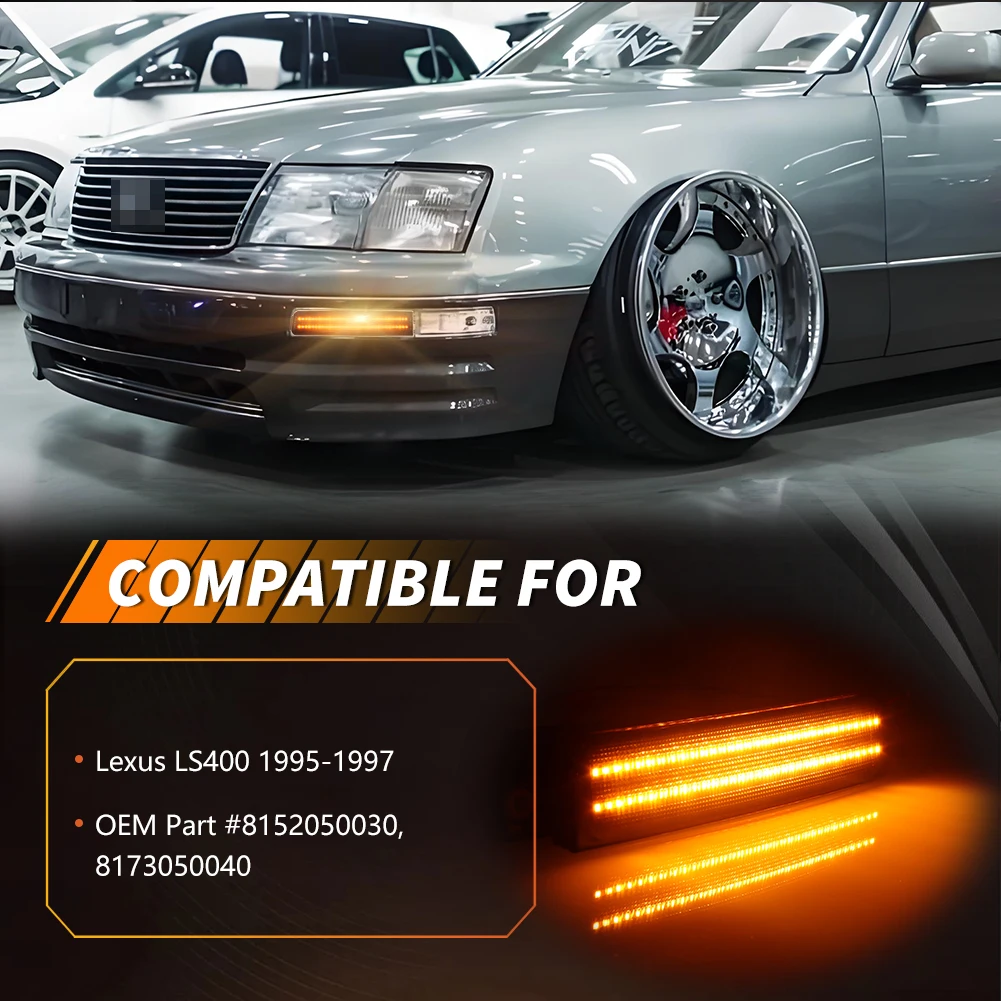 2PCS Front Bumper Parking Light DRL Side Marker Light Turn Signal Light W/ Switchback Dynamic LED For 1995 1996 1997 Lexus LS400 view 2
