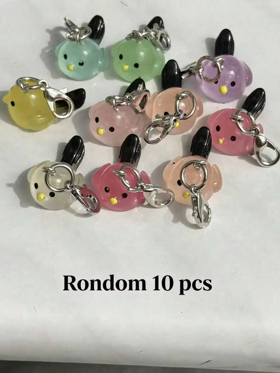 Glow-in-the-dark cartoon chick keychain set – luminous resin bird pendant with clasp, Y2K-style backpack charm, bag decoration, - Detail 1