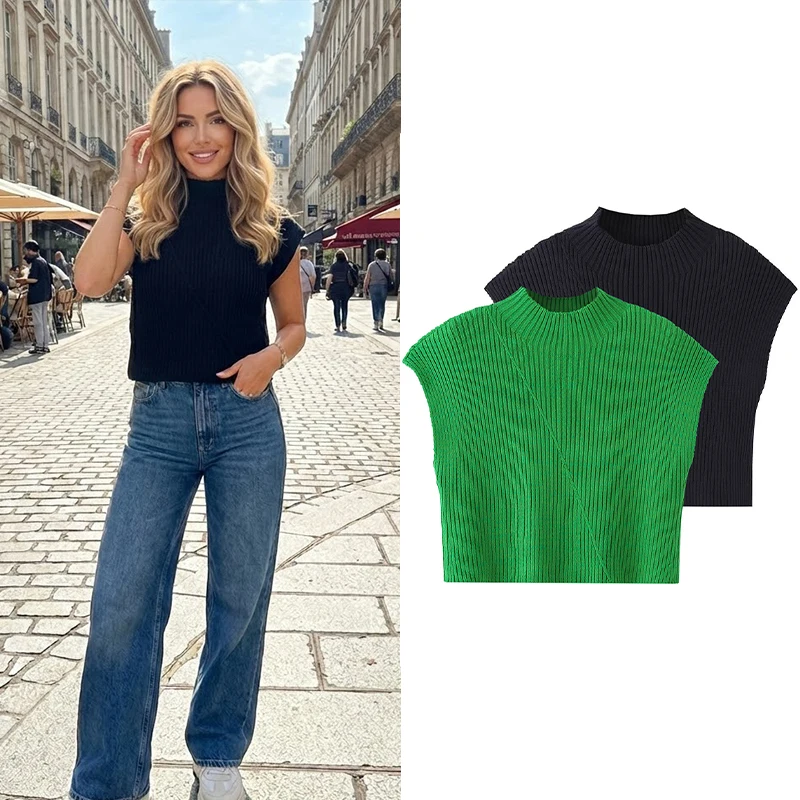 

Willshela Women Fashion Solid Knitted Pullover Vest Vintage O-Neck Sleeveless Female Chic Lady Tank Tops