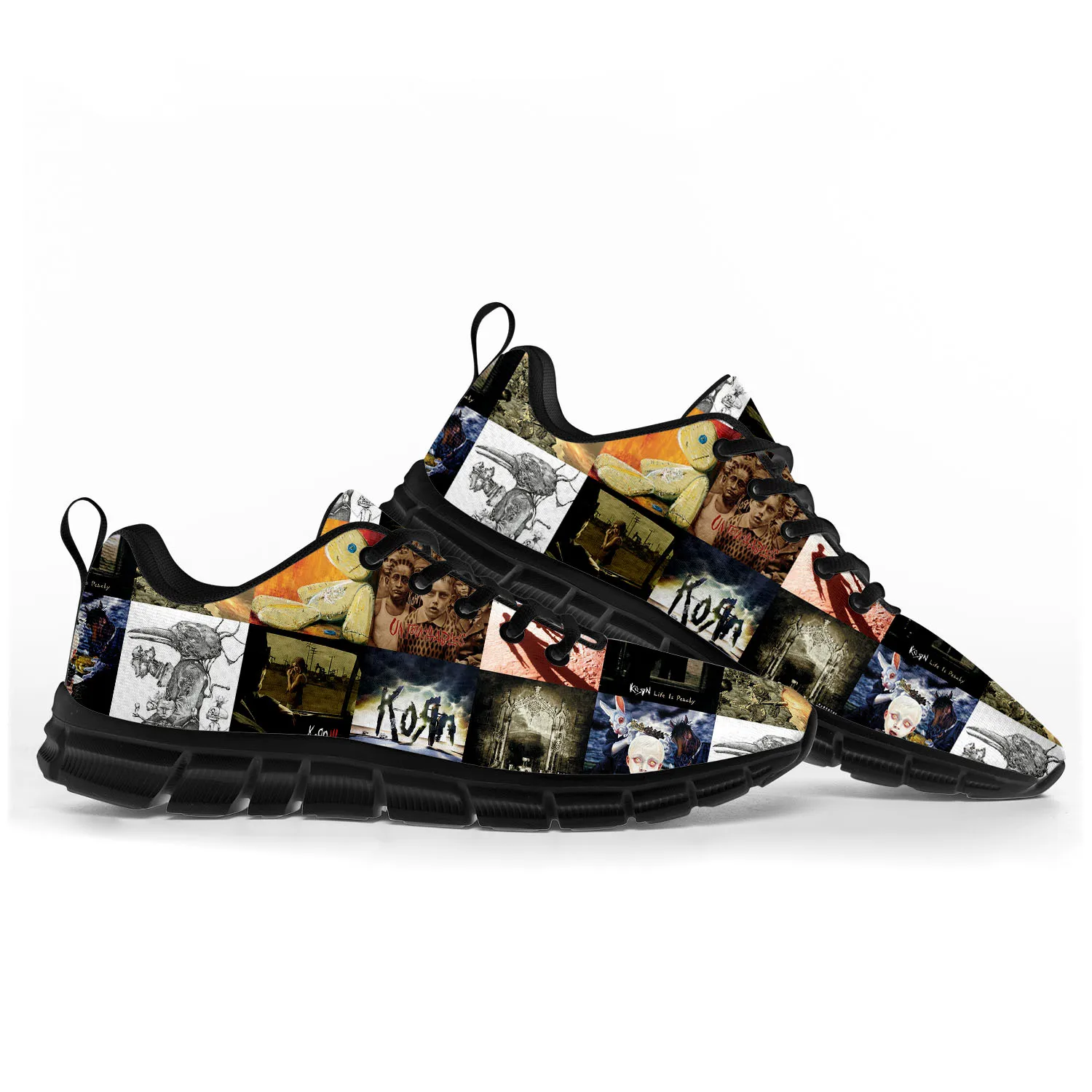 Korn Rock Band Zapatos deportivos para hombre, mujer, adolescente, zapatillas con estampado 3D, zapatos casuales personalizados de alta calidad para parejas, color negro