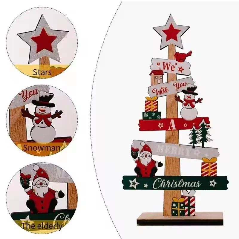 

Wooden Christmas Tree Ornament Santa Claus Snowman Merry Christmas Desktop Plaque Xmas Home Decor 2026 New Years Gift